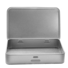 Custom silver metal tin box hinged rectangular storage box